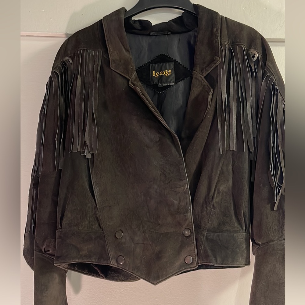 Vintage Fringe Leather Jacket with conchos